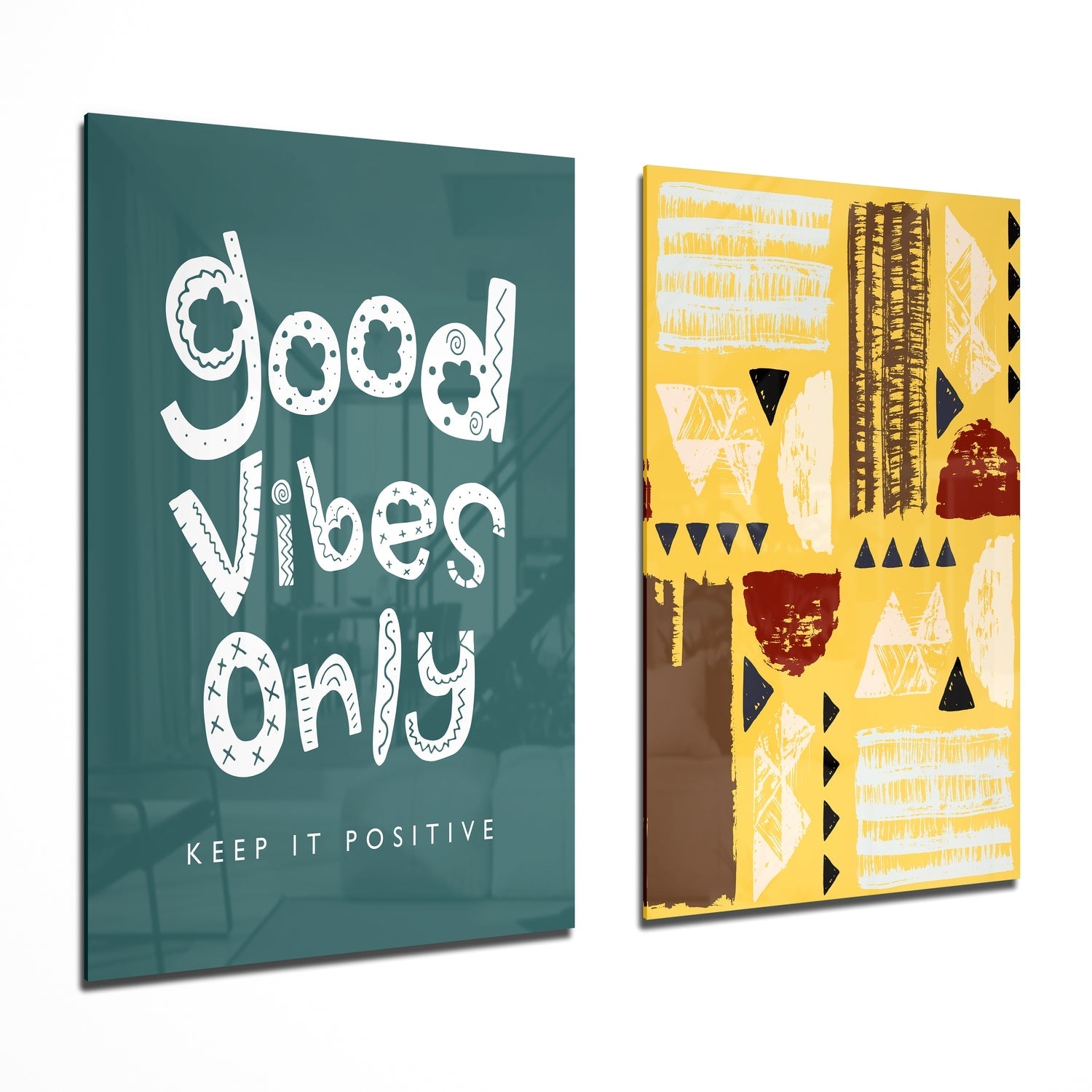 Good Vibes Only 2 Pieces Combine Glass Wall Art | Insigne Art Design