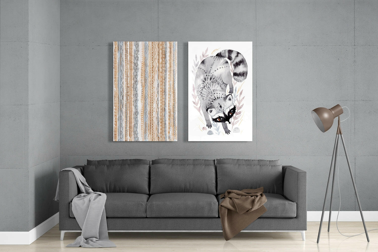 Raccoon  2 Pieces Combine Glass Wall Art | Insigne Art Design.
