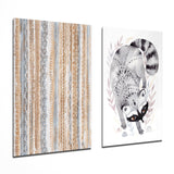 Raccoon  2 Pieces Combine Glass Wall Art | Insigne Art Design