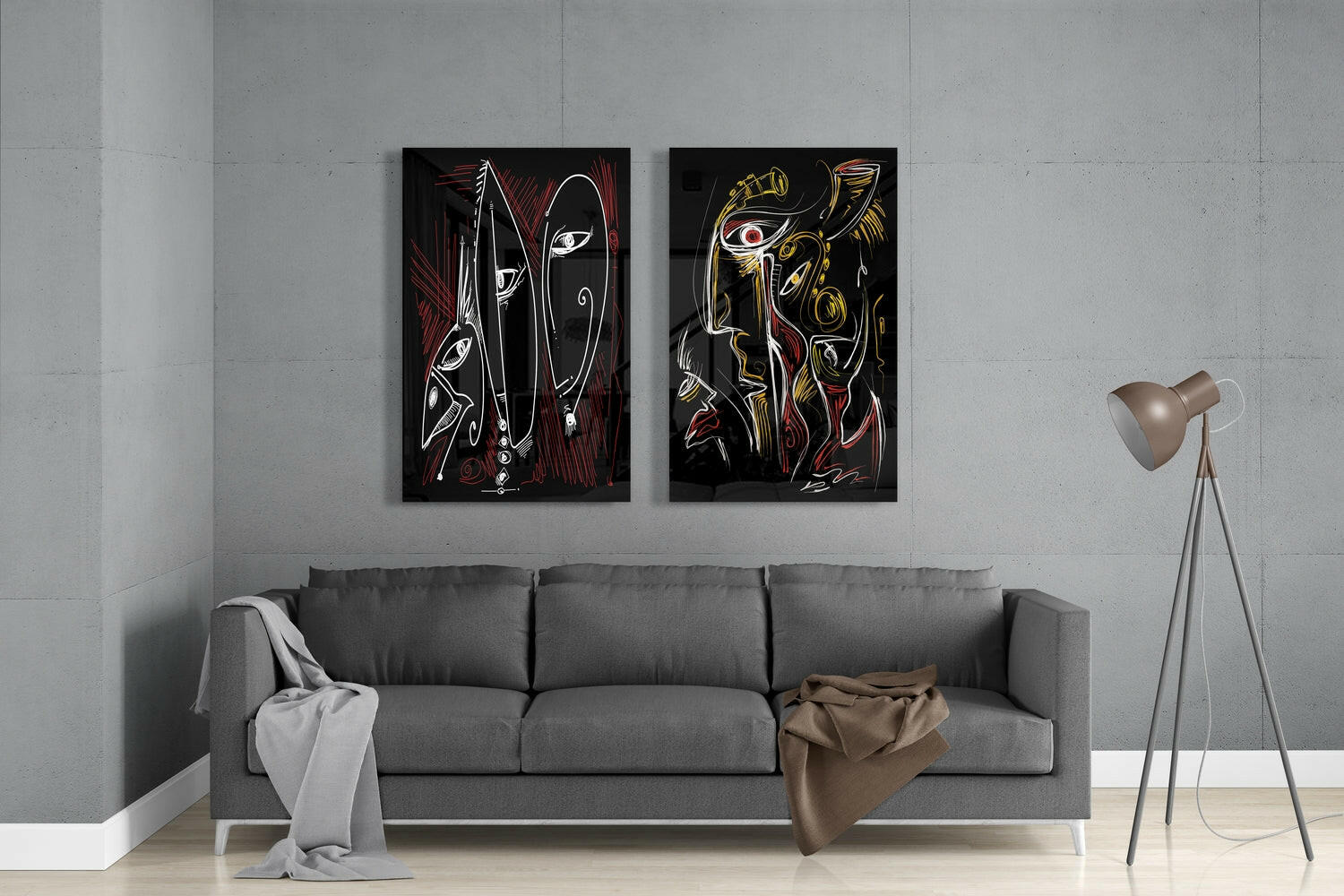The Style of Picasso 2 Pieces Combine Glass Wall Art | Insigne Art Design.