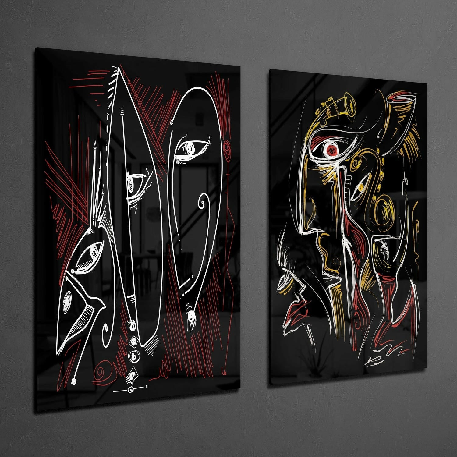 The Style of Picasso 2 Pieces Combine Glass Wall Art | Insigne Art Design.