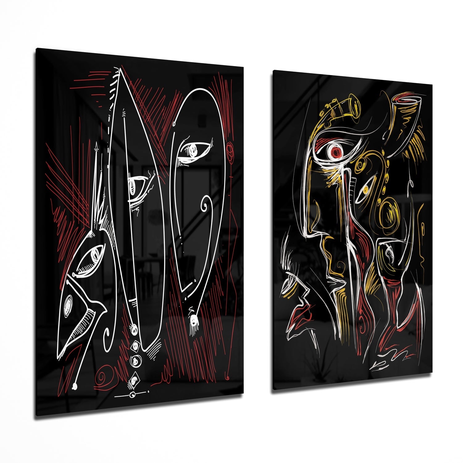 The Style of Picasso 2 Pieces Combine Glass Wall Art | Insigne Art Design