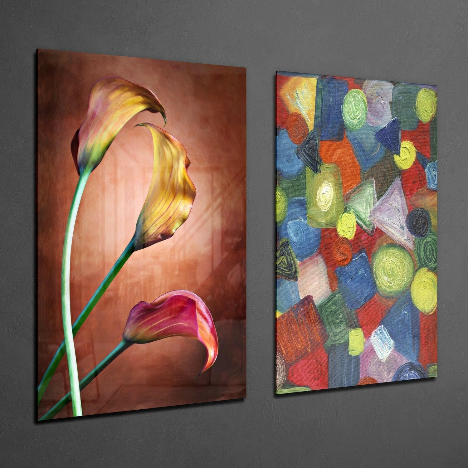 Tulips and Shapes 2 Pieces Combine Glass Wall Art | Insigne Art Design.