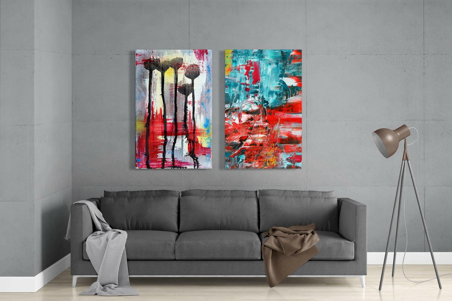 Abstract Flowers 2 Pieces Combine Glass Wall Art | Insigne Art Design.