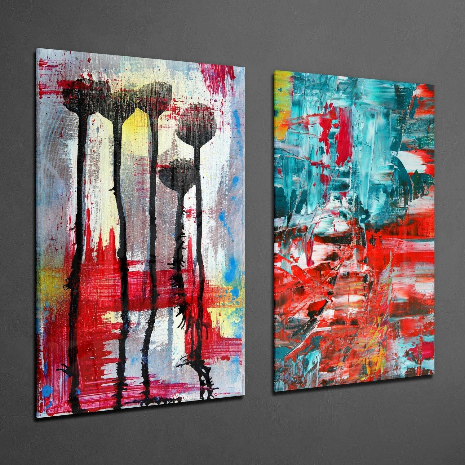 Abstract Flowers 2 Pieces Combine Glass Wall Art | Insigne Art Design.