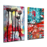 Abstract Flowers 2 Pieces Combine Glass Wall Art | Insigne Art Design.