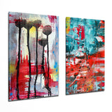 Abstract Flowers 2 Pieces Combine Glass Wall Art | Insigne Art Design