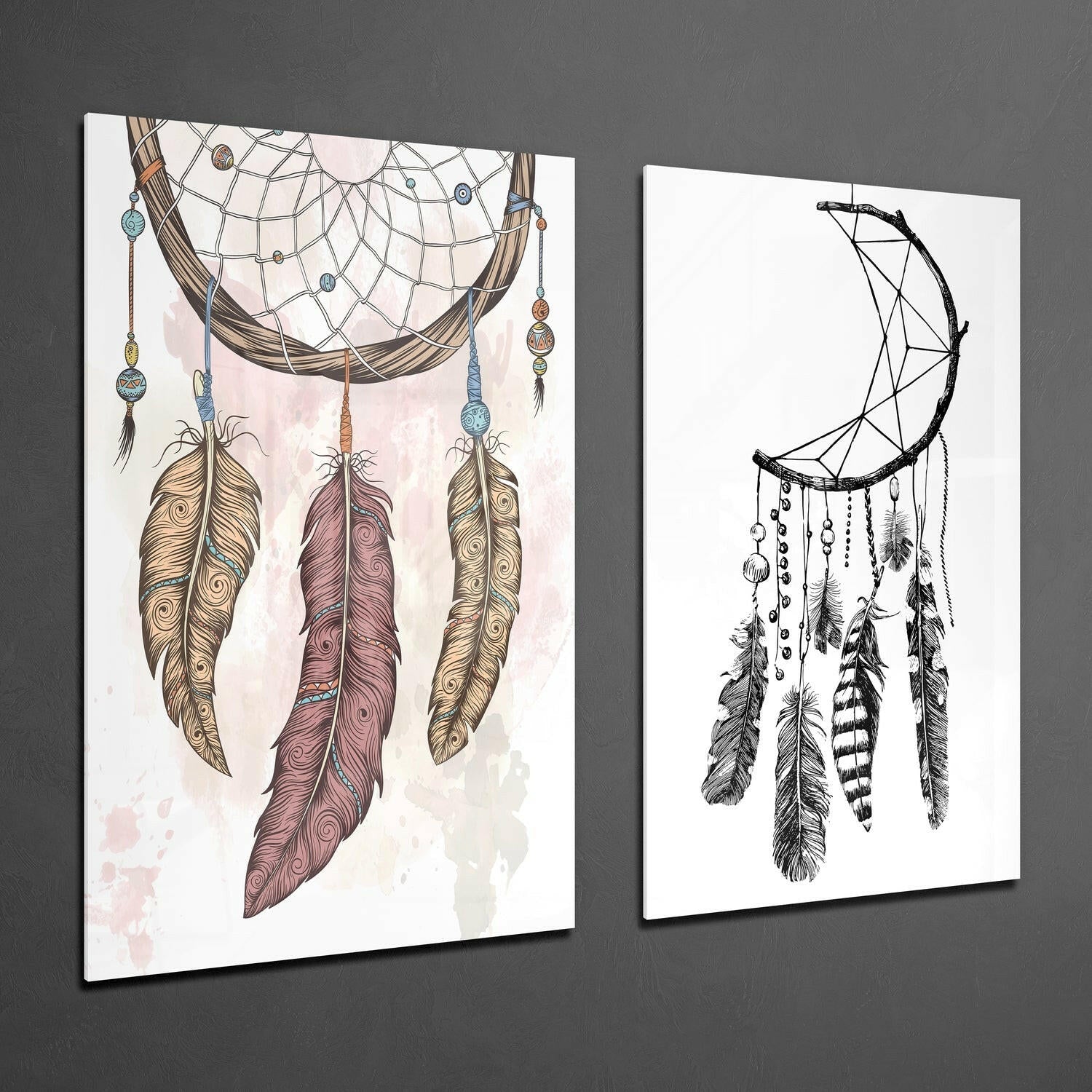 Dreamcatcher 2 Pieces Combine Glass Wall Art | Insigne Art Design.