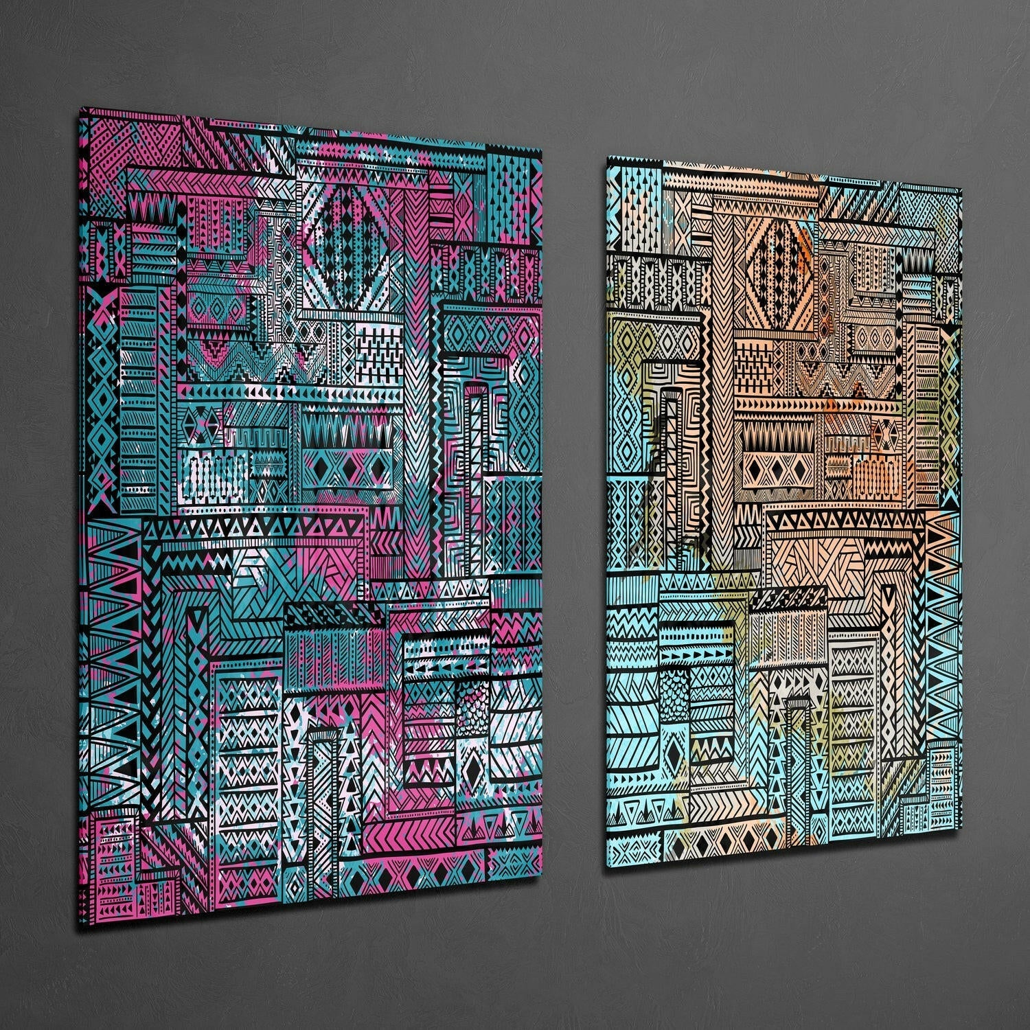 Ethnic Patherns 2 Pieces Combine Glass Wall Art | Insigne Art Design.