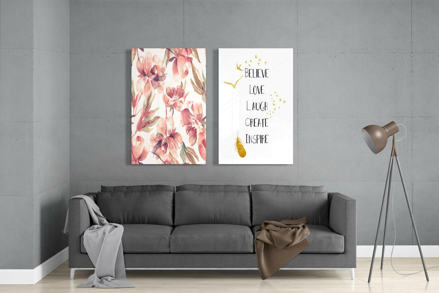 The Way of Happy Life 2 Pieces Combine Glass Wall Art | Insigne Art Design.