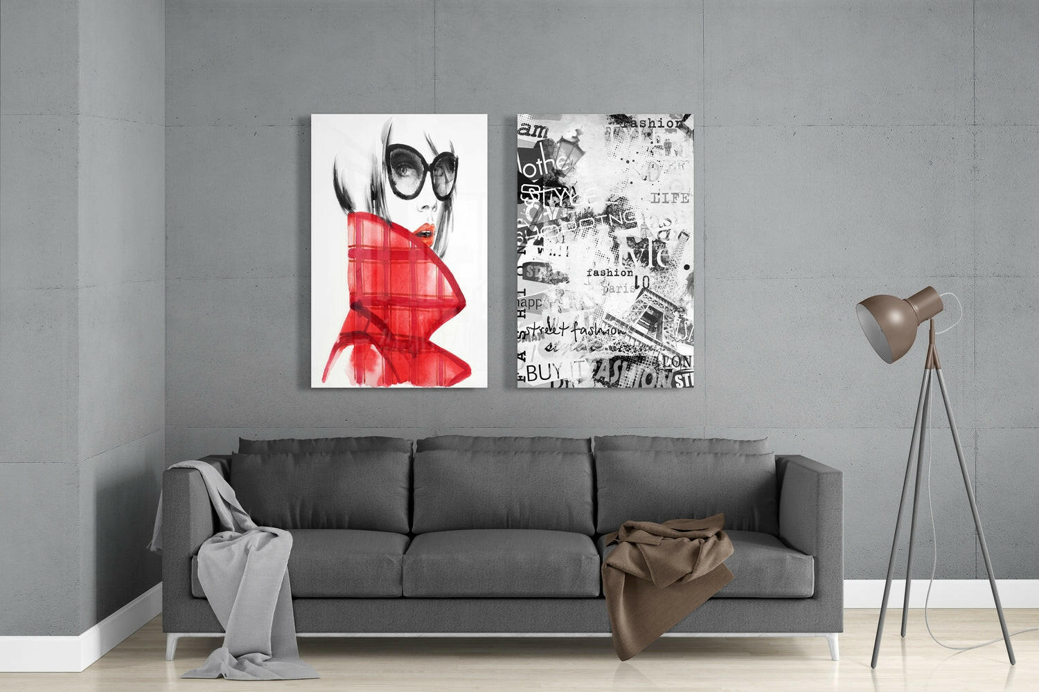 Women in Red 2 Pieces Combine Glass Wall Art | Insigne Art Design.