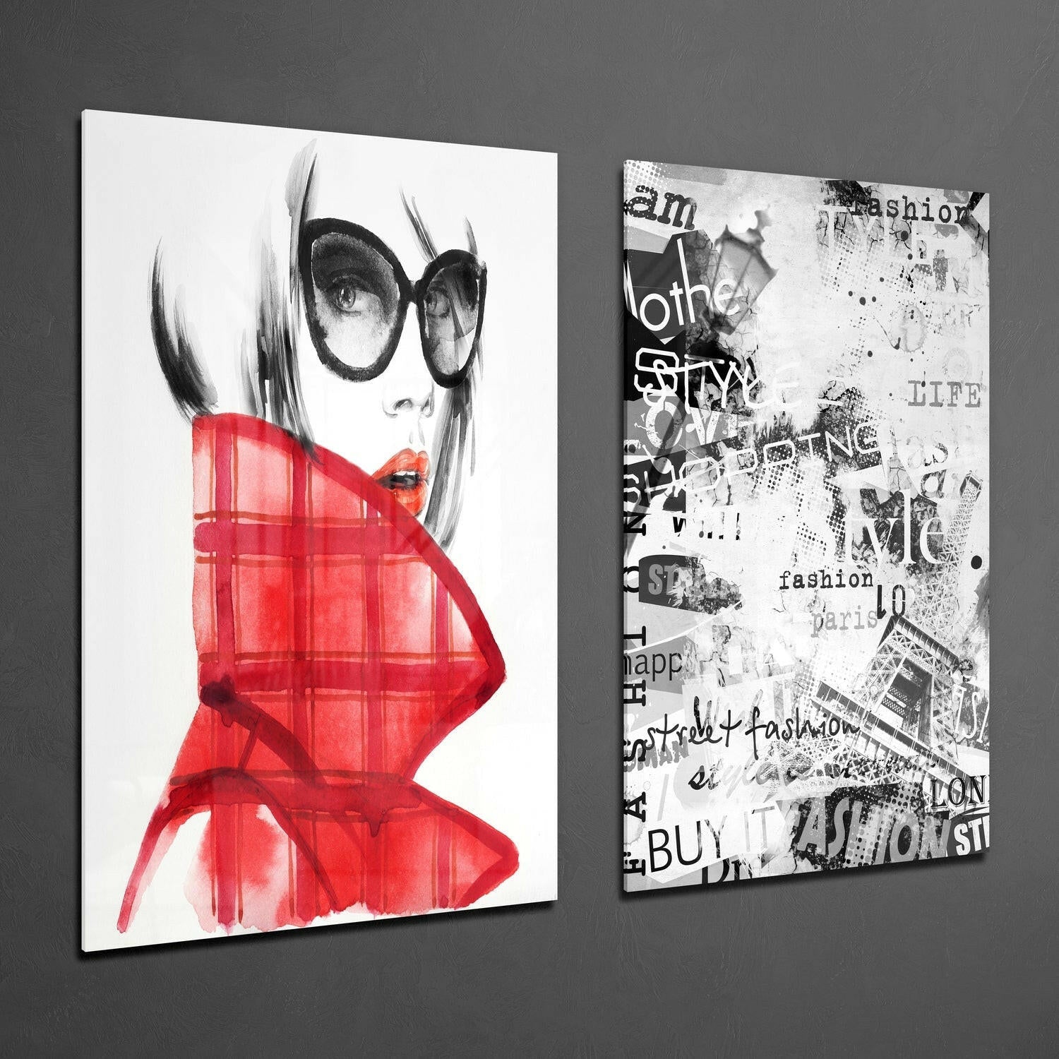 Women in Red 2 Pieces Combine Glass Wall Art | Insigne Art Design.