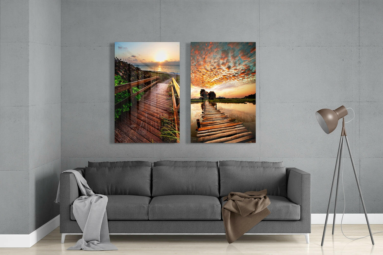 Sunsets 2 Pieces Combine Glass Wall Art | Insigne Art Design.