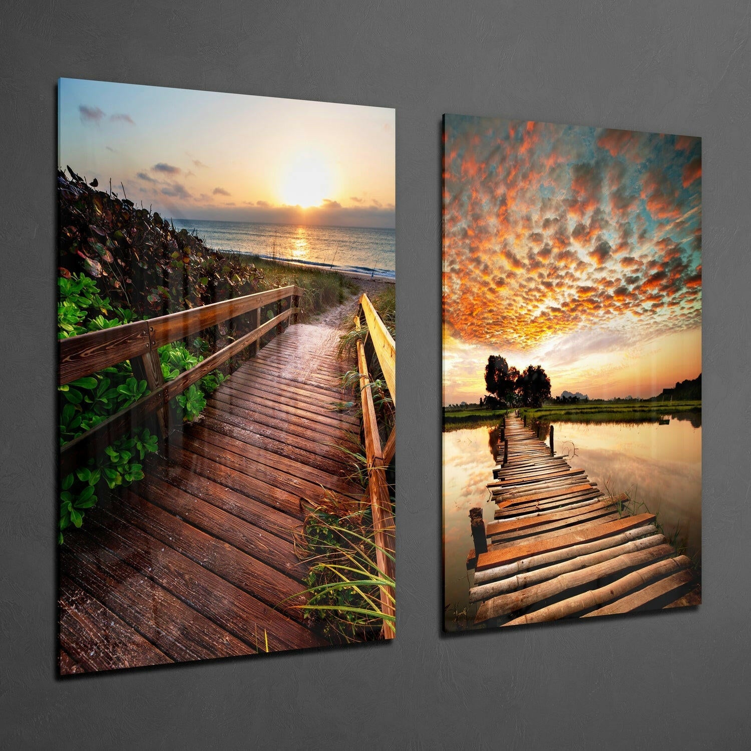 Sunsets 2 Pieces Combine Glass Wall Art | Insigne Art Design.