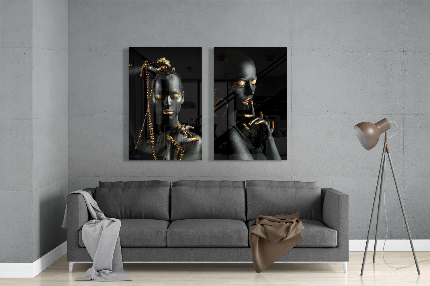 Women 2 Pieces Combine Glass Wall Art | Insigne Art Design.