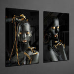 Women 2 Pieces Combine Glass Wall Art | Insigne Art Design.