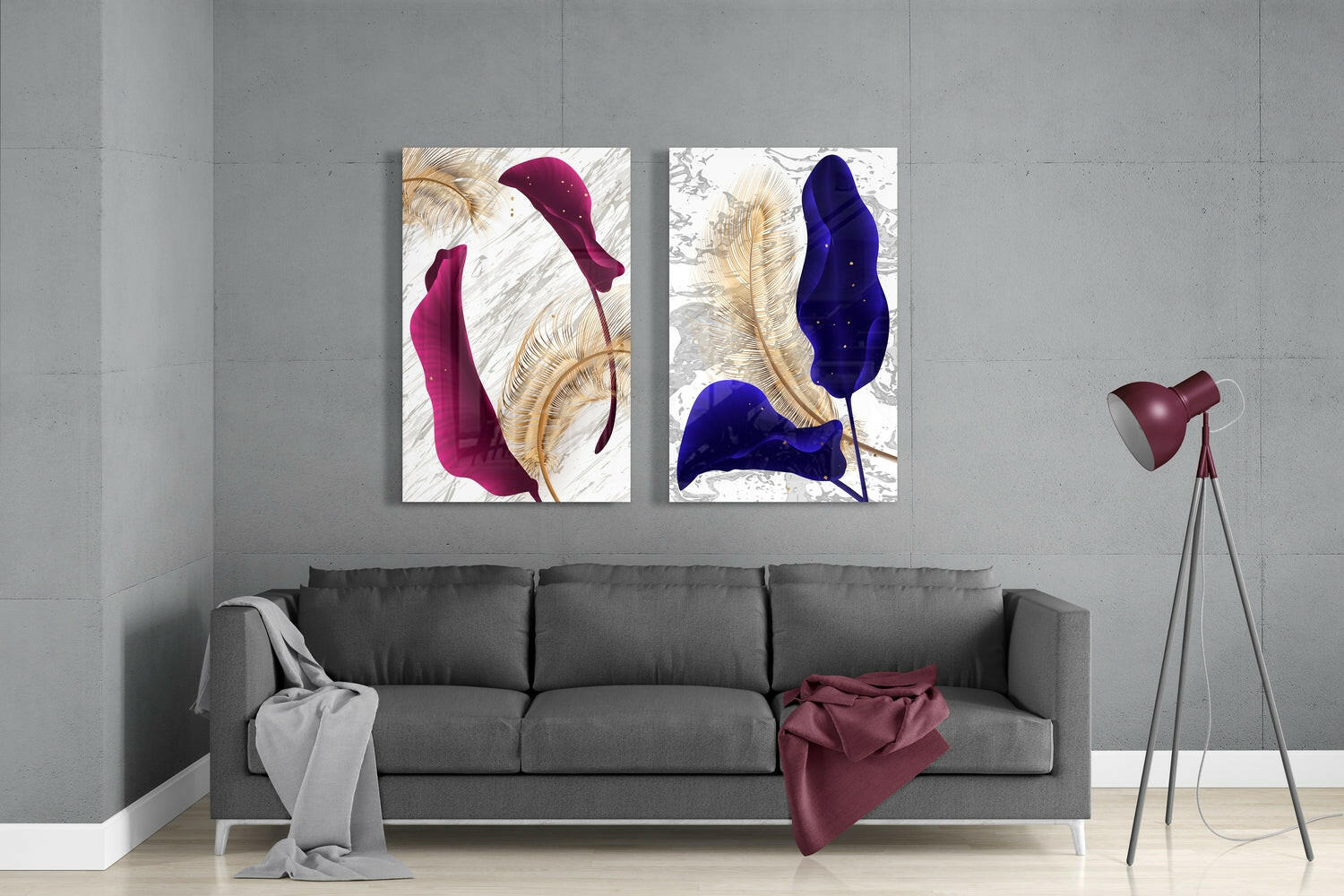 Leaves 2 Pieces Combine Glass Wall Art | Insigne Art Design.