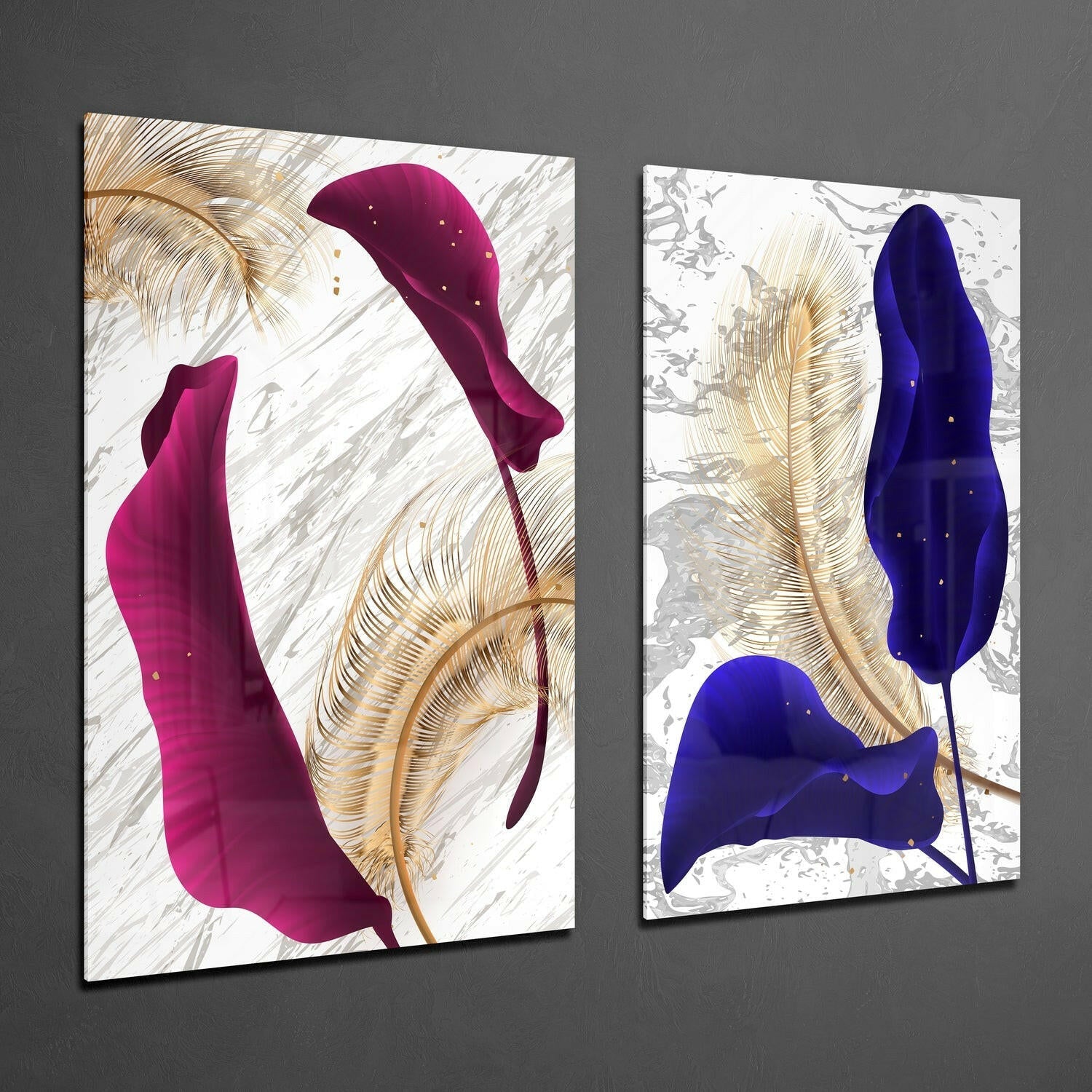 Leaves 2 Pieces Combine Glass Wall Art | Insigne Art Design.