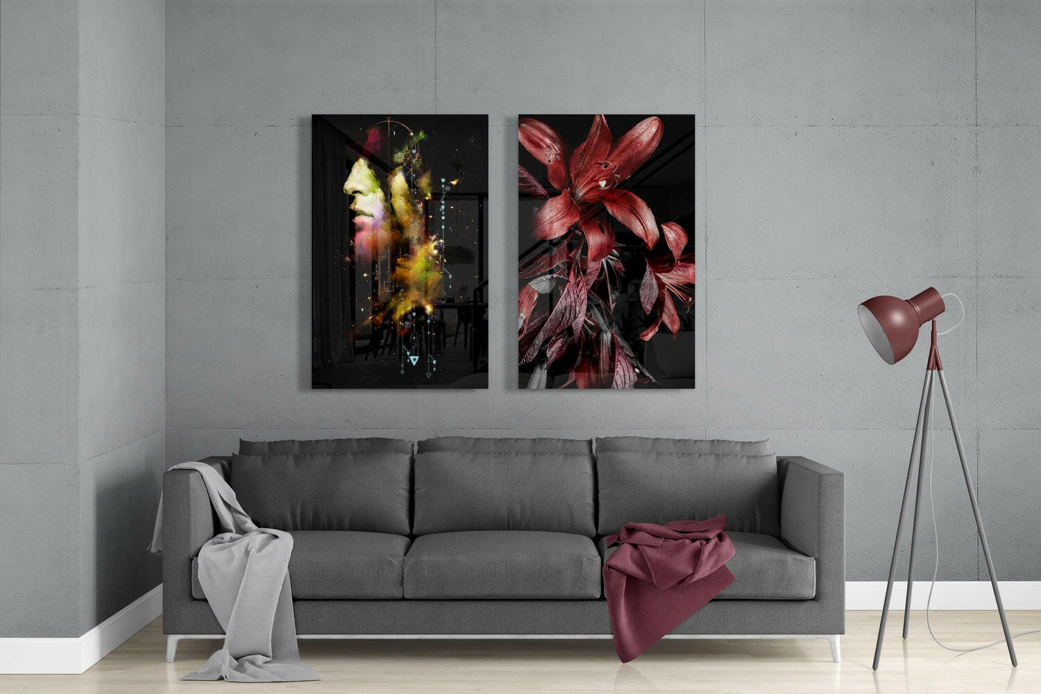 Man and Flower 2 Pieces Combine Glass Wall Art | Insigne Art Design.