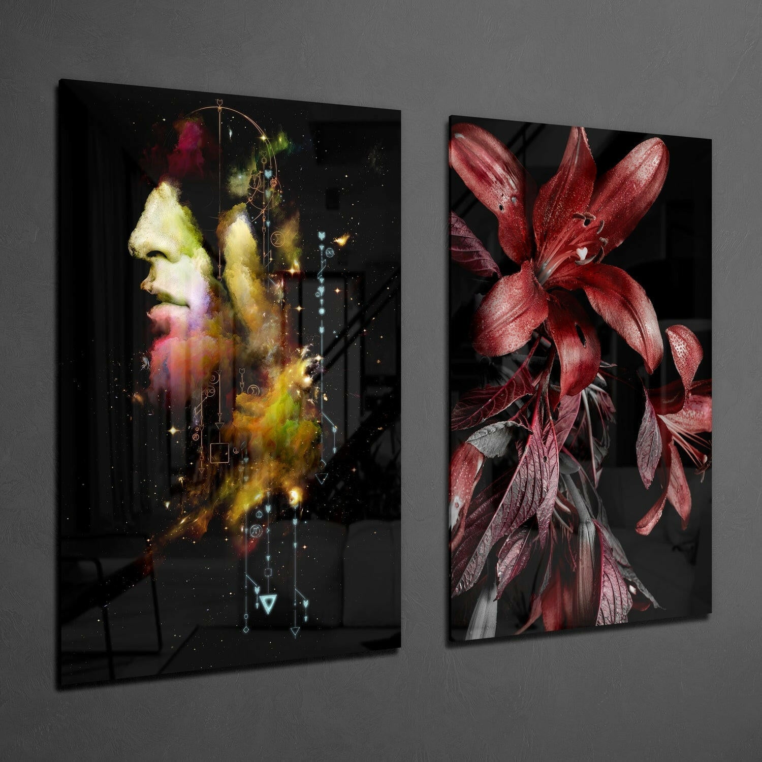 Man and Flower 2 Pieces Combine Glass Wall Art | Insigne Art Design.