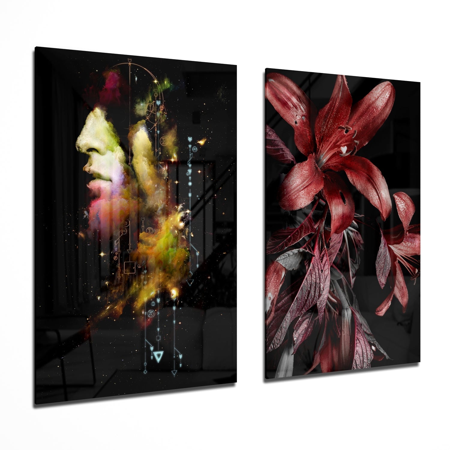 Man and Flower 2 Pieces Combine Glass Wall Art | Insigne Art Design