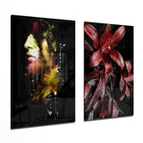 Man and Flower 2 Pieces Combine Glass Wall Art | Insigne Art Design