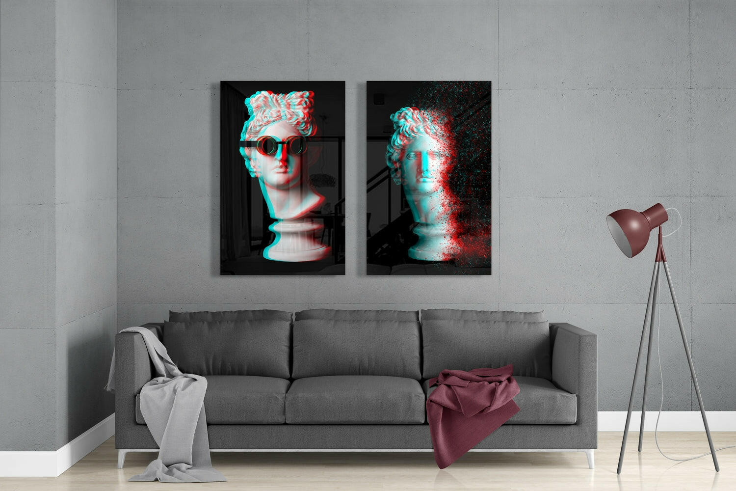 Statues 2 Pieces Combine Glass Wall Art | Insigne Art Design.