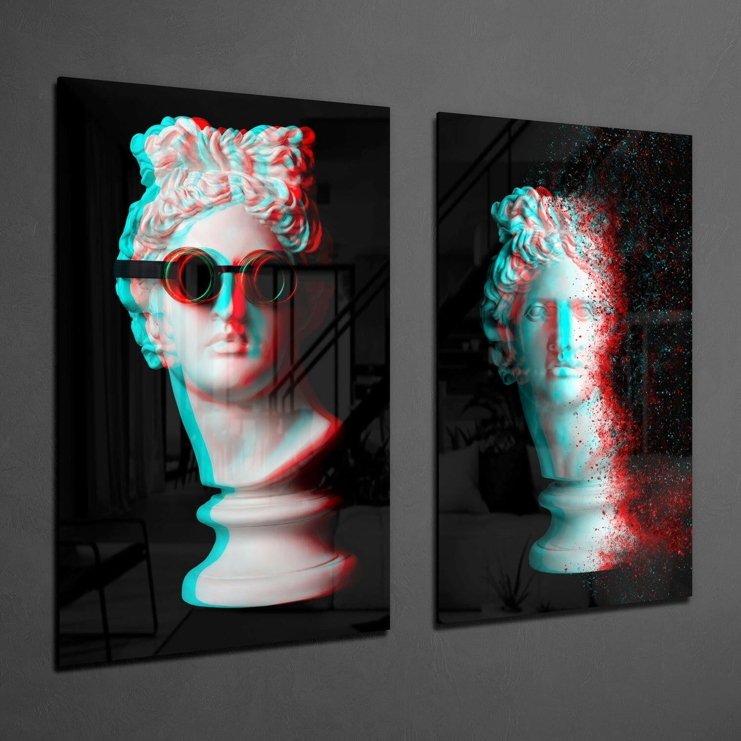 Statues 2 Pieces Combine Glass Wall Art | Insigne Art Design.