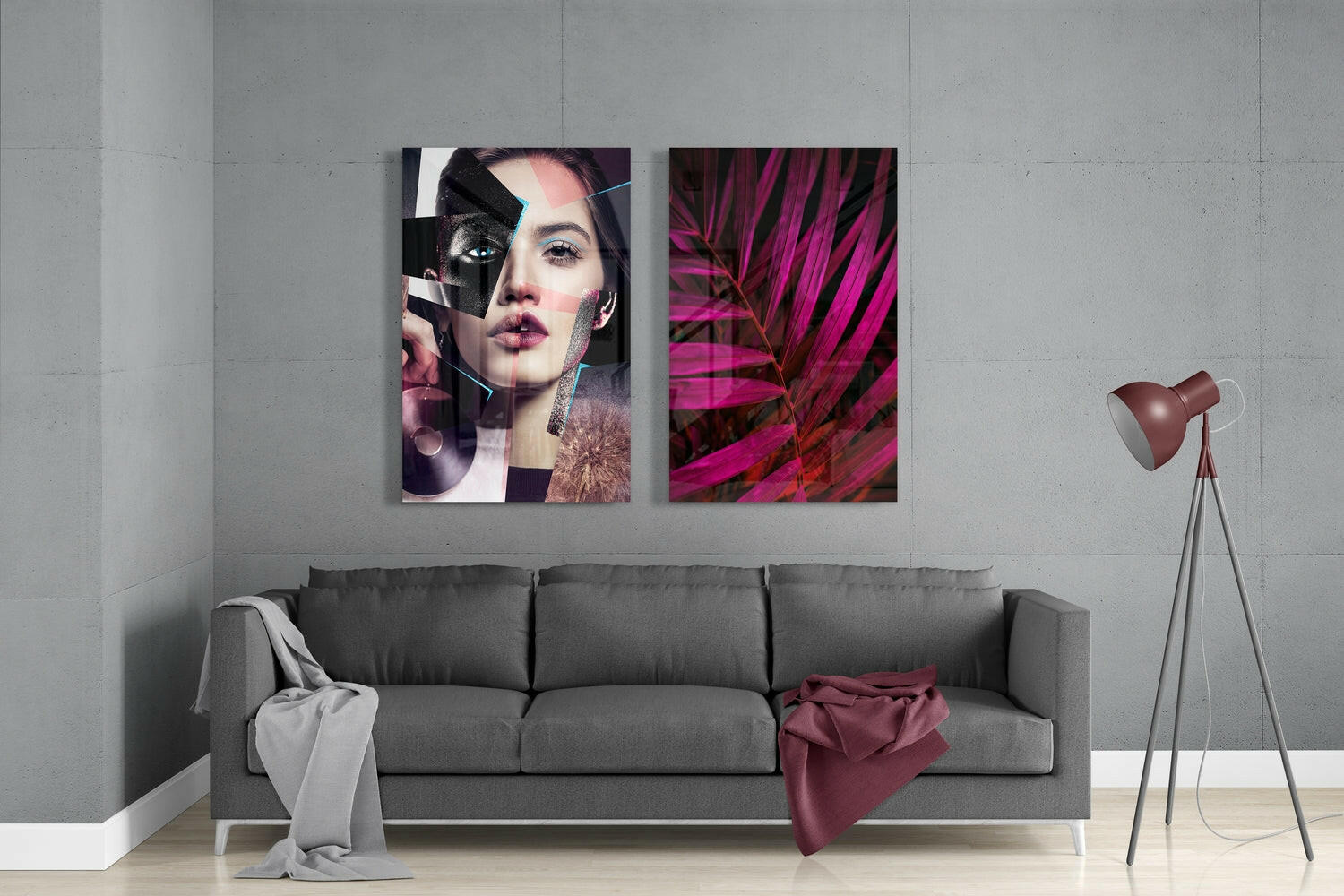 Patchwork Women 2 Pieces Combine Glass Wall Art | Insigne Art Design.