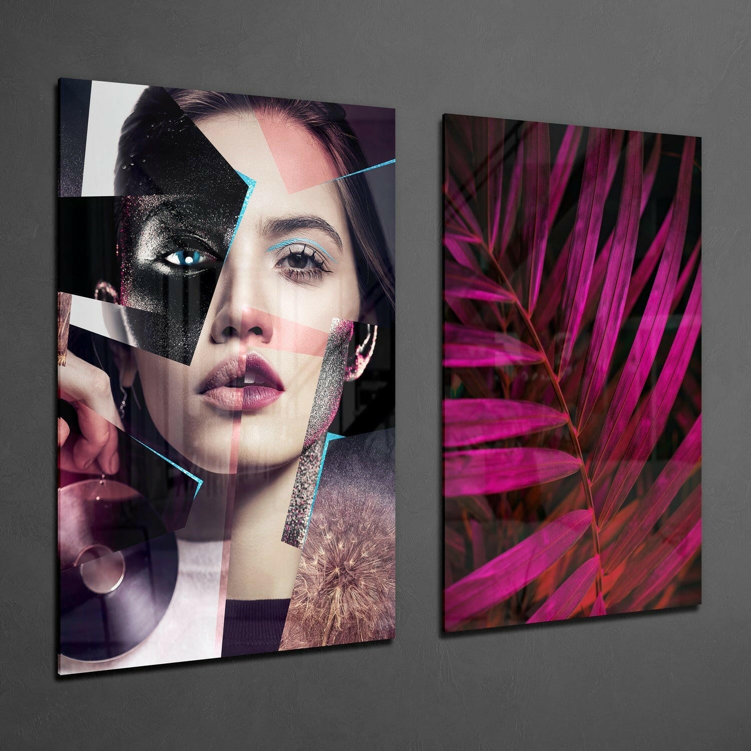 Patchwork Women 2 Pieces Combine Glass Wall Art | Insigne Art Design.