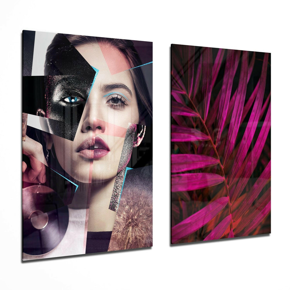 Patchwork Women 2 Pieces Combine Glass Wall Art | Insigne Art Design.
