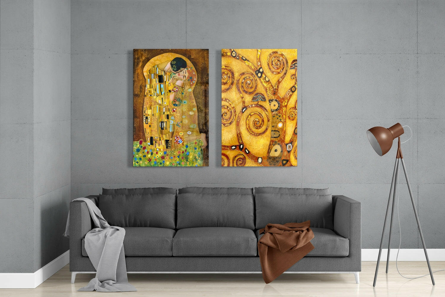 Klimt 2 Pieces Combine Glass Wall Art | Insigne Art Design.