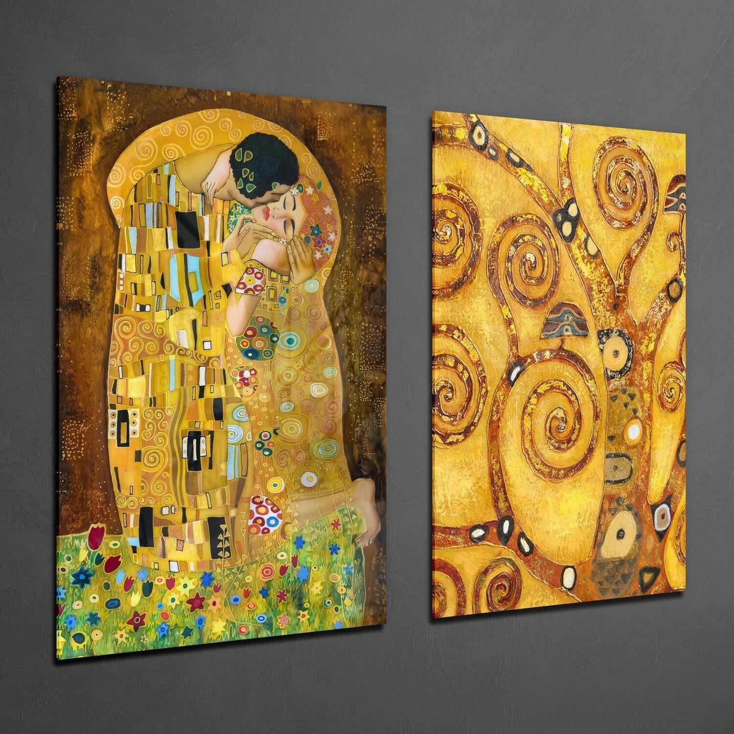 Klimt 2 Pieces Combine Glass Wall Art | Insigne Art Design.