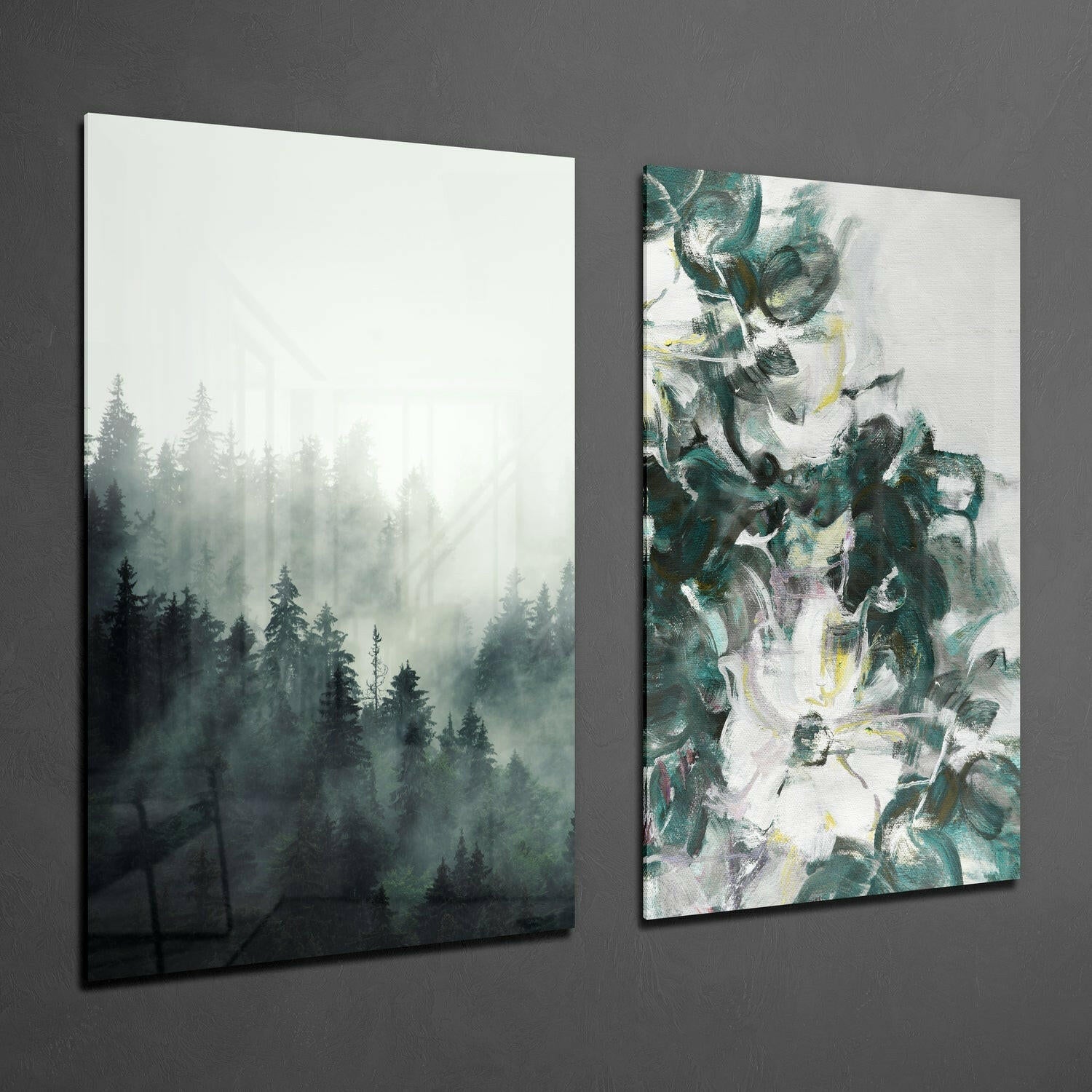 Tones of Green 2 Pieces Combine Glass Wall Art | Insigne Art Design.