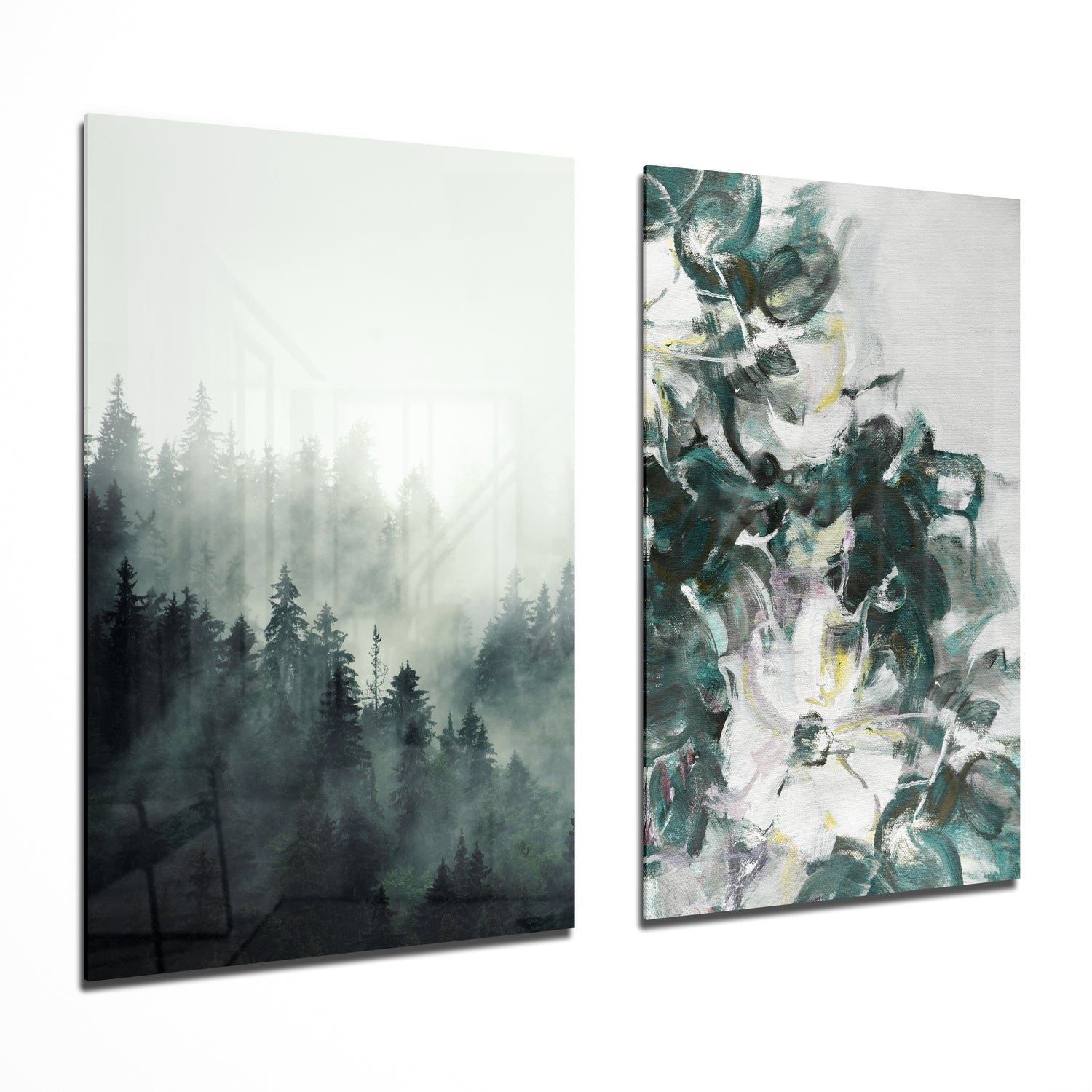 Tones of Green 2 Pieces Combine Glass Wall Art | Insigne Art Design