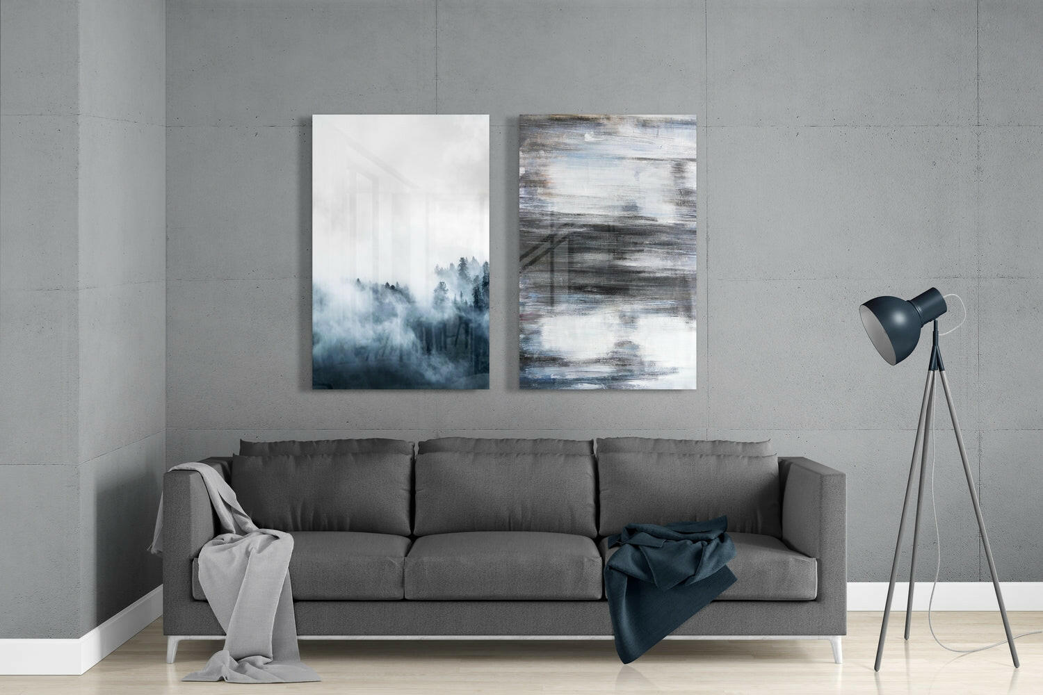 Blue Touches 2 Pieces Combine Glass Wall Art | Insigne Art Design.