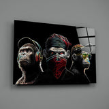 3 Wise Monkeys - Neon Lines Glass Wall Art