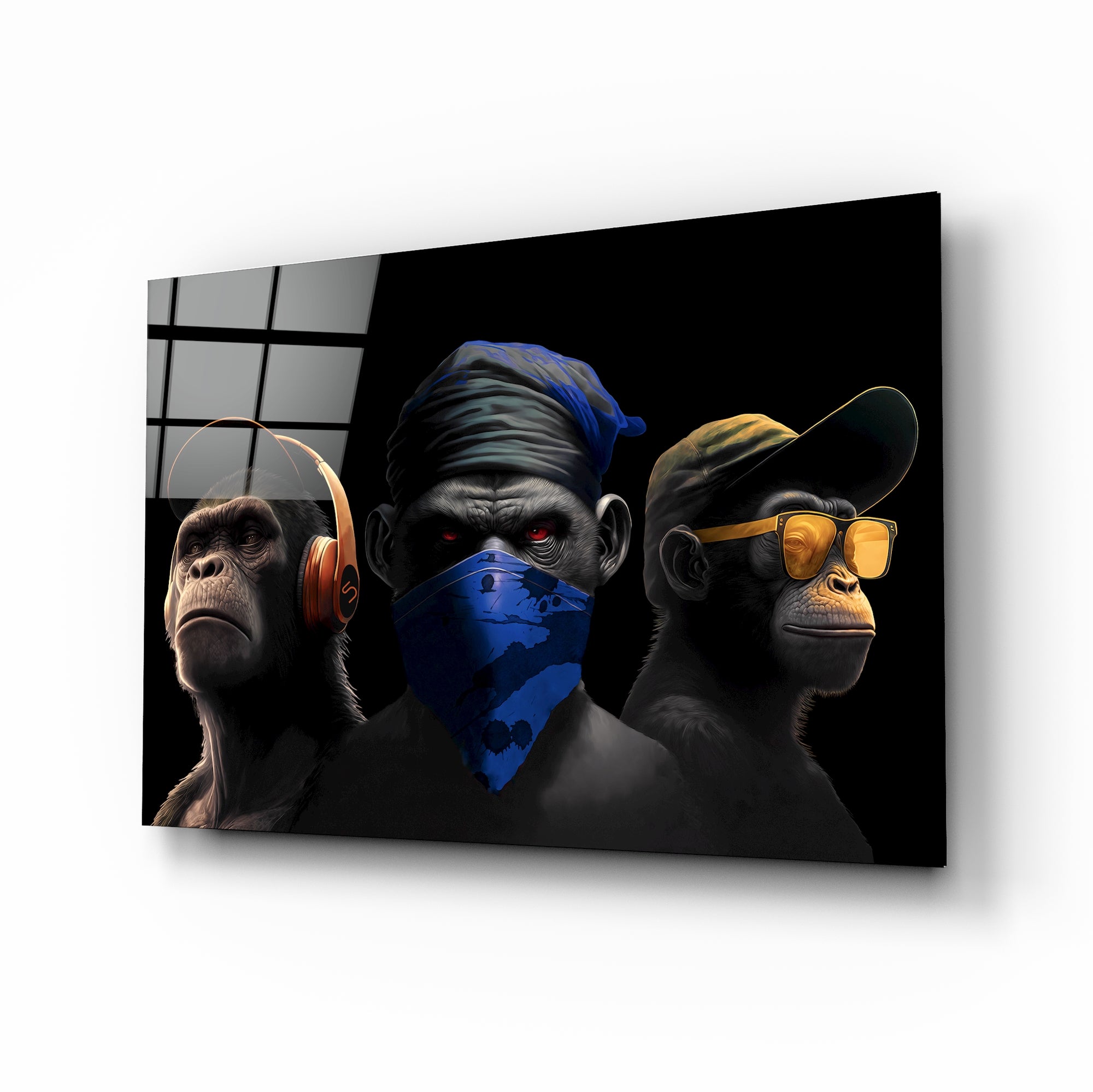 3 Wise Monkeys Glass Wall Art || Designers Collection