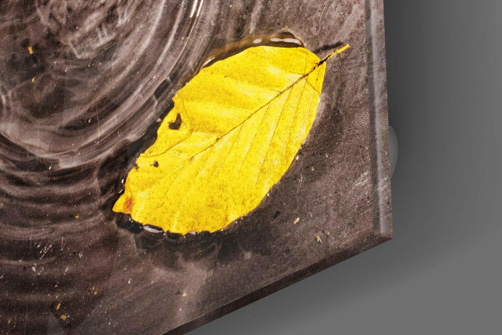Yellow Leaf Glass Wall Art.