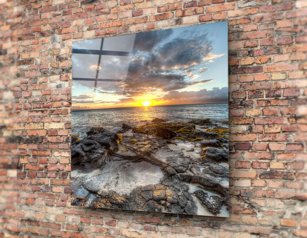 Sunset on the Beach Glass Wall Art.