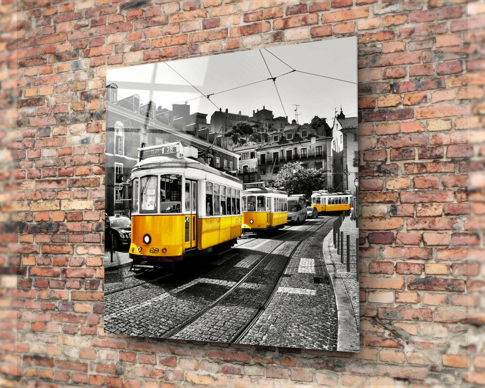 Lisbon Yellow Tram Glass Wall Art.