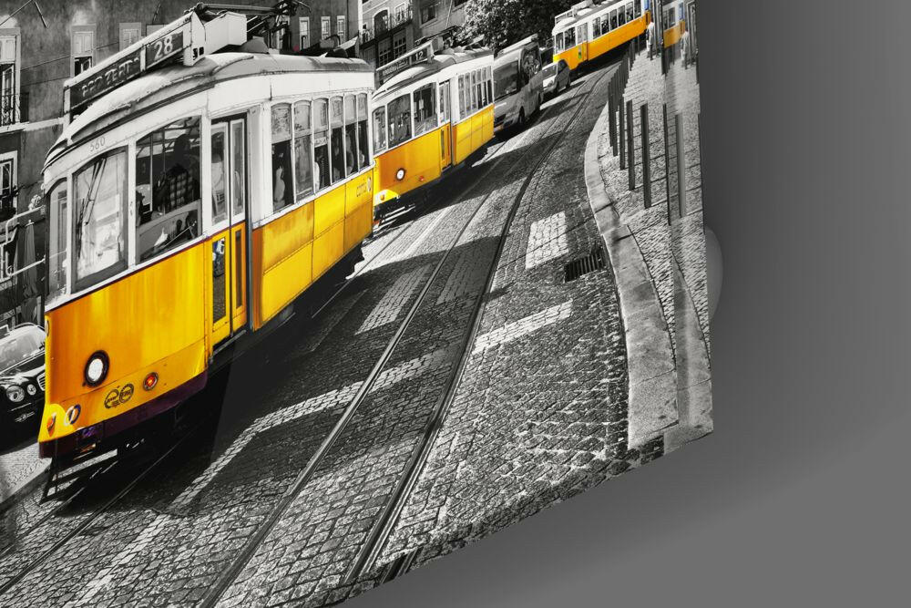Lisbon Yellow Tram Glass Wall Art.
