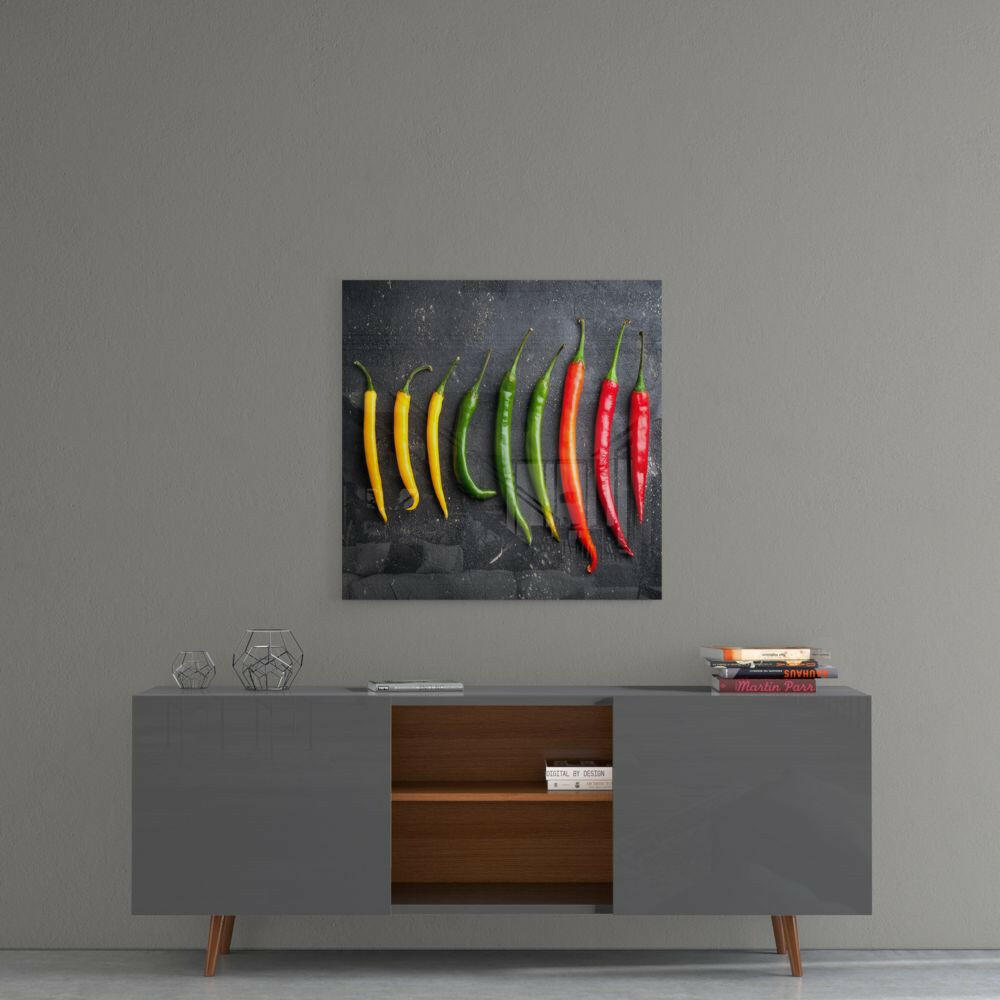 Colored Peppers Glass Wall Art.