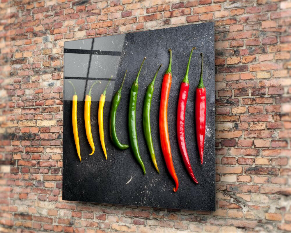 Colored Peppers Glass Wall Art.