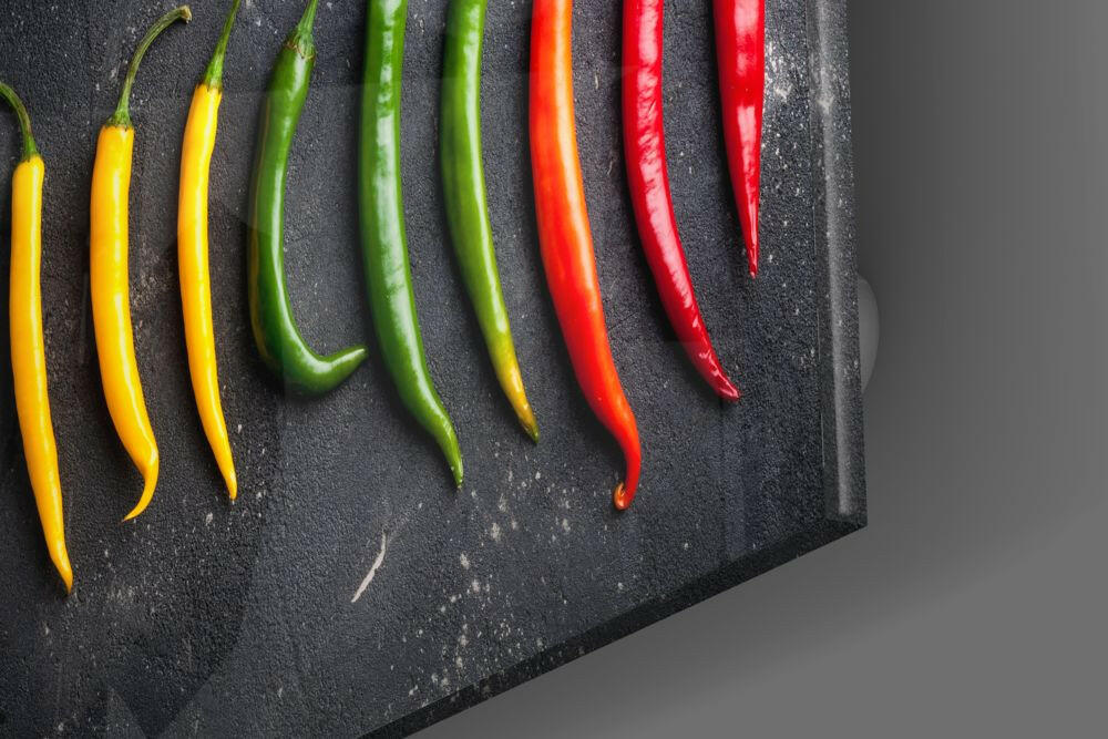 Colored Peppers Glass Wall Art.