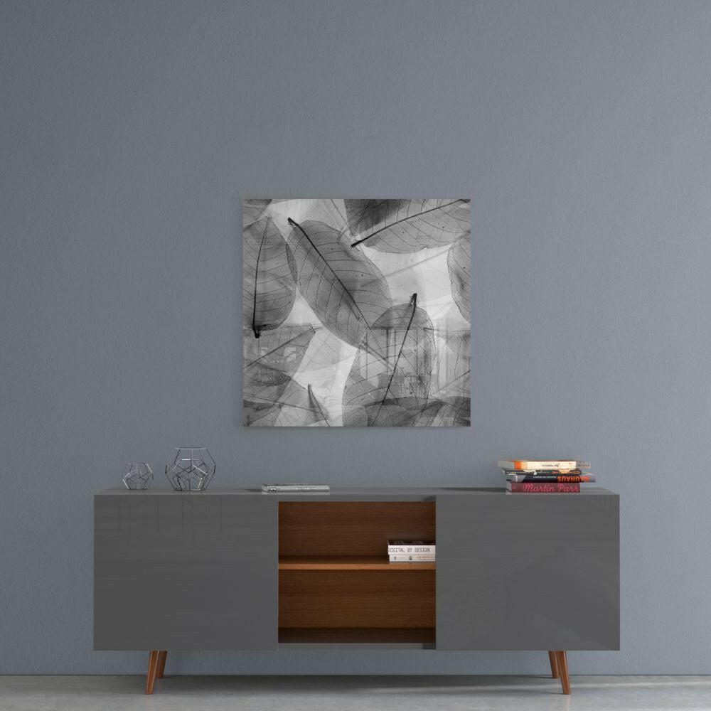Black and White Leaves Glass Wall Art.