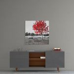 Red Tree Glass Wall Art.