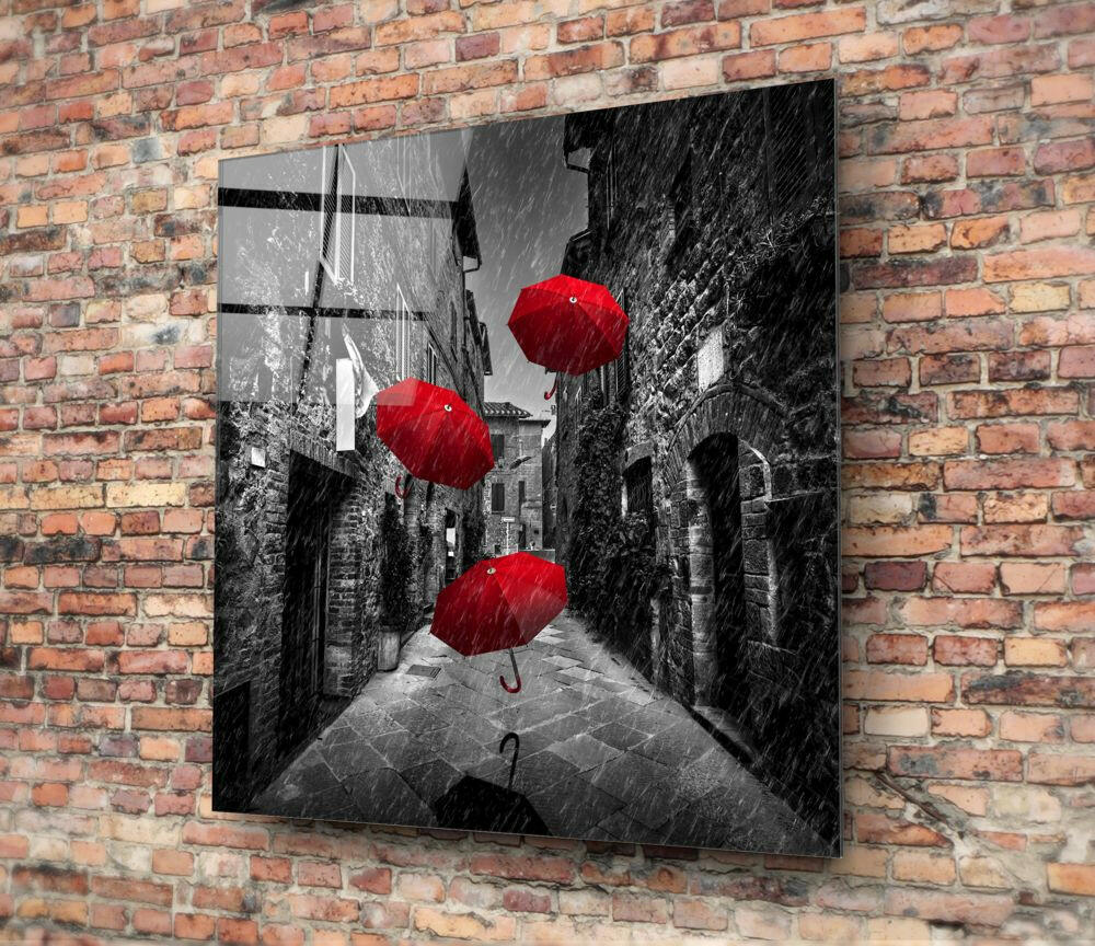 Red Umbrella Glass Wall Art.