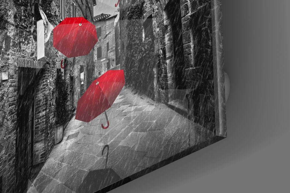 Red Umbrella Glass Wall Art.