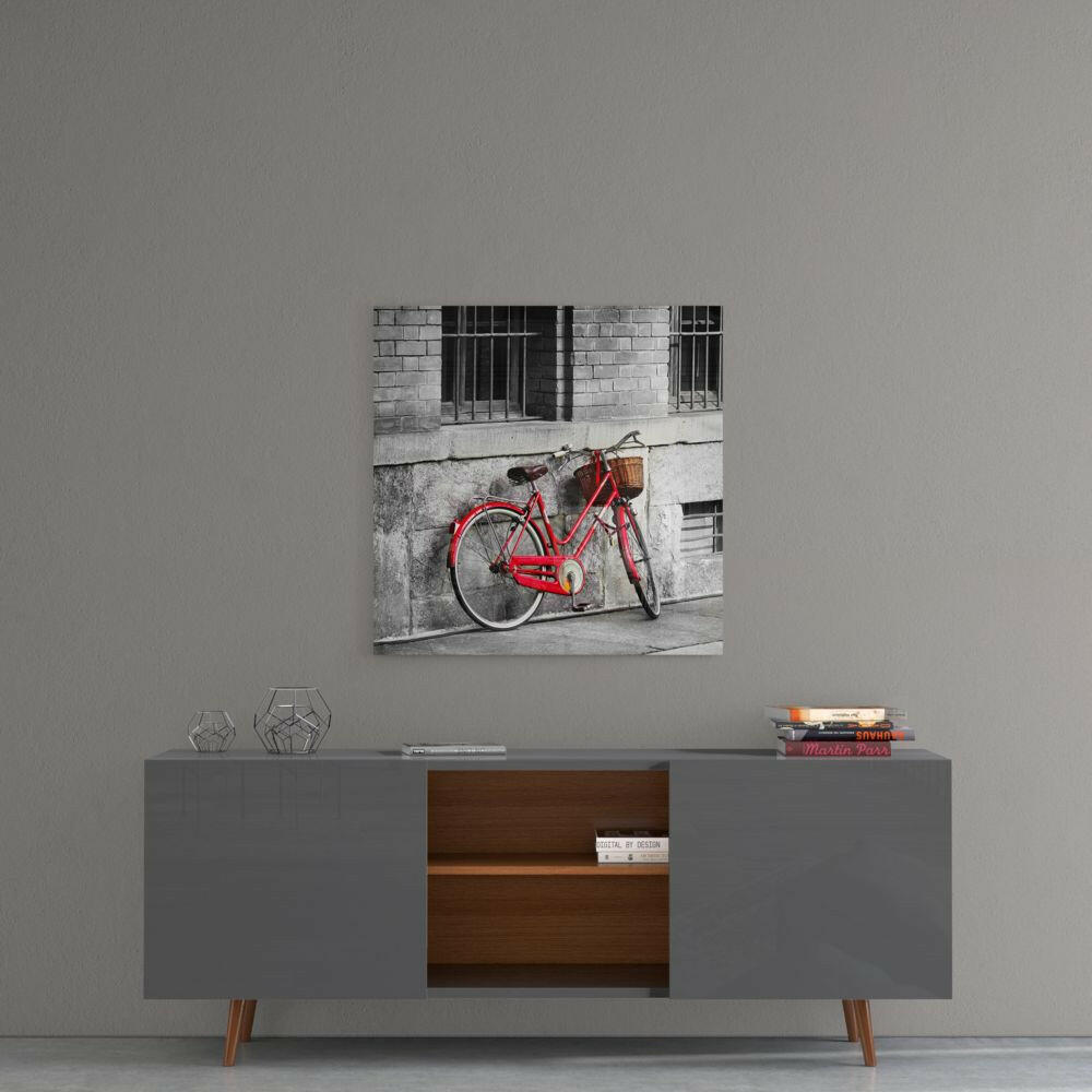 Red Bicycle Glass Wall Art.